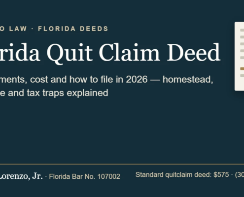 Florida Quit Claim Deed: requirements, cost and how to file in 2026, by Jose M. Lorenzo, Jr., Florida Bar No. 107002; standard quitclaim deed $575